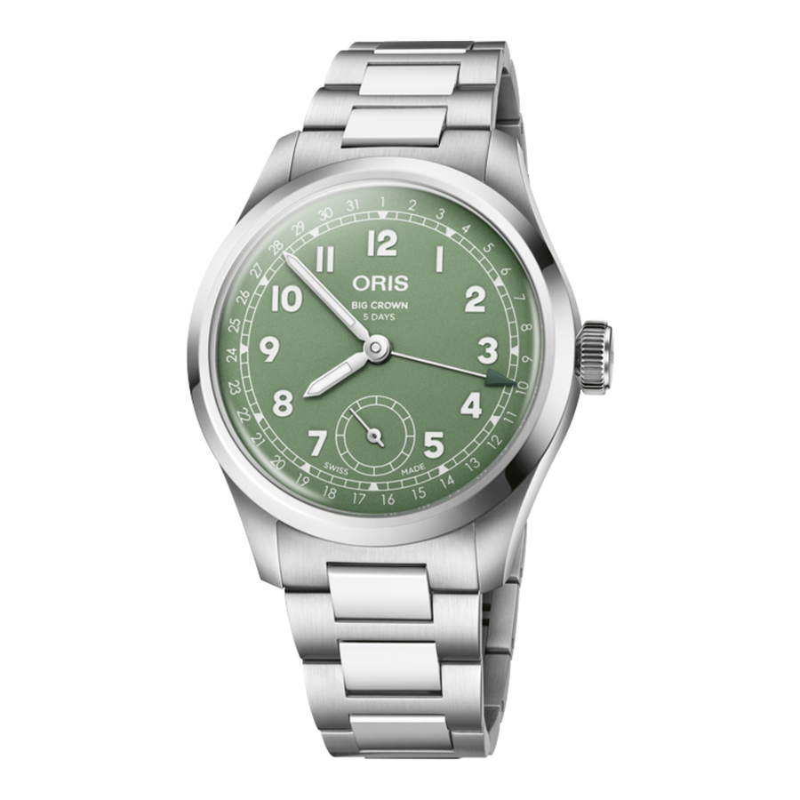 Oris Big Crown Pointer Date Calibre 403 40mm 01 403 7799 4067 – Zifferblatt Grün, Armband Stahl