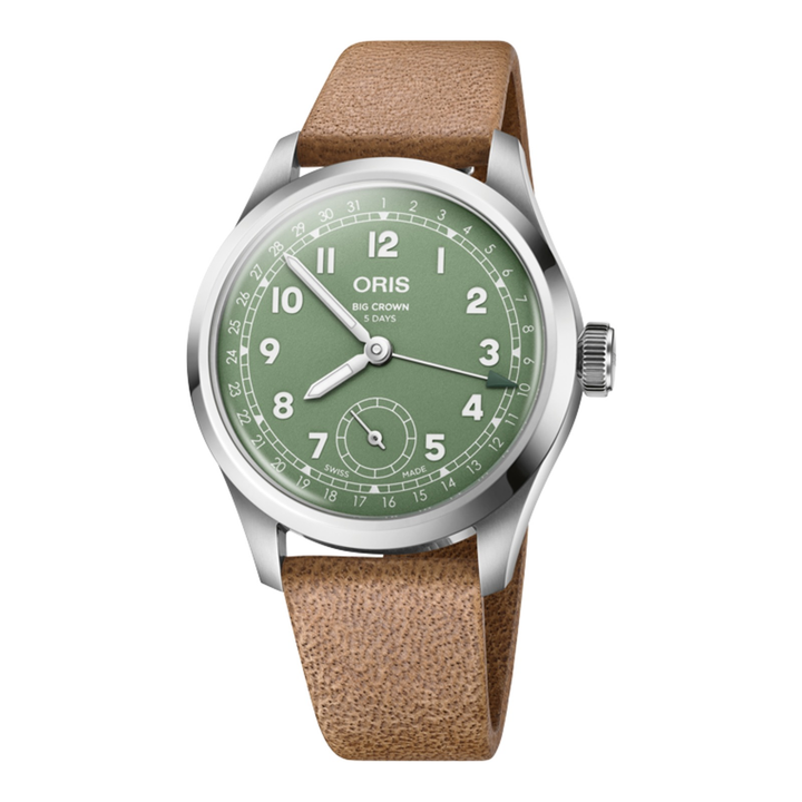 Oris Big Crown Pointer Date Calibre 403 40mm 01 403 7799 4067 – Zifferblatt Grün, Armband Leder