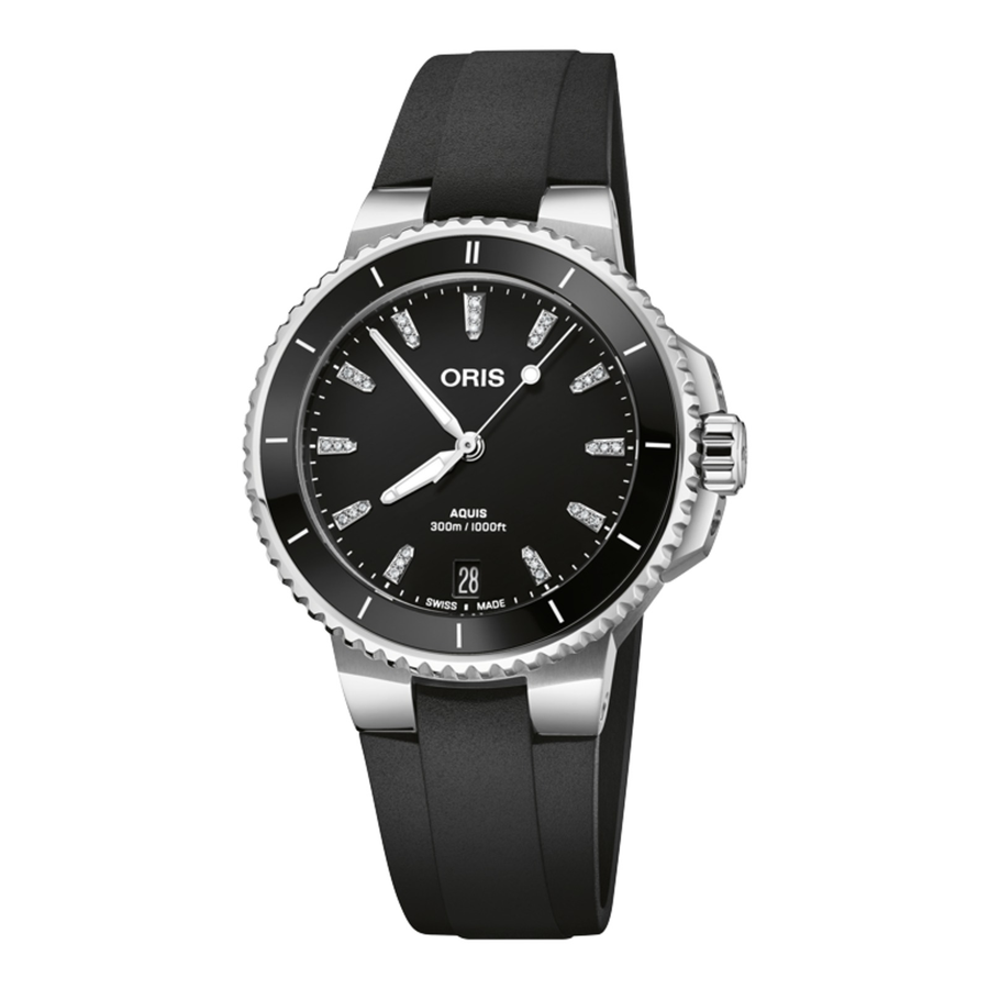 Oris Aquis Date Diamonds 36,5mm 01 733 7792 4194 – Zifferblatt Schwarz, Armband Kautschuk