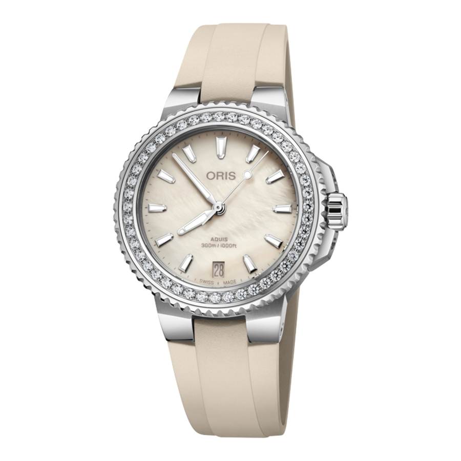 Oris Aquis Date Diamonds 36,5mm 01 733 7792 4956 – Zifferblatt Weiß, Armband Kautschuk