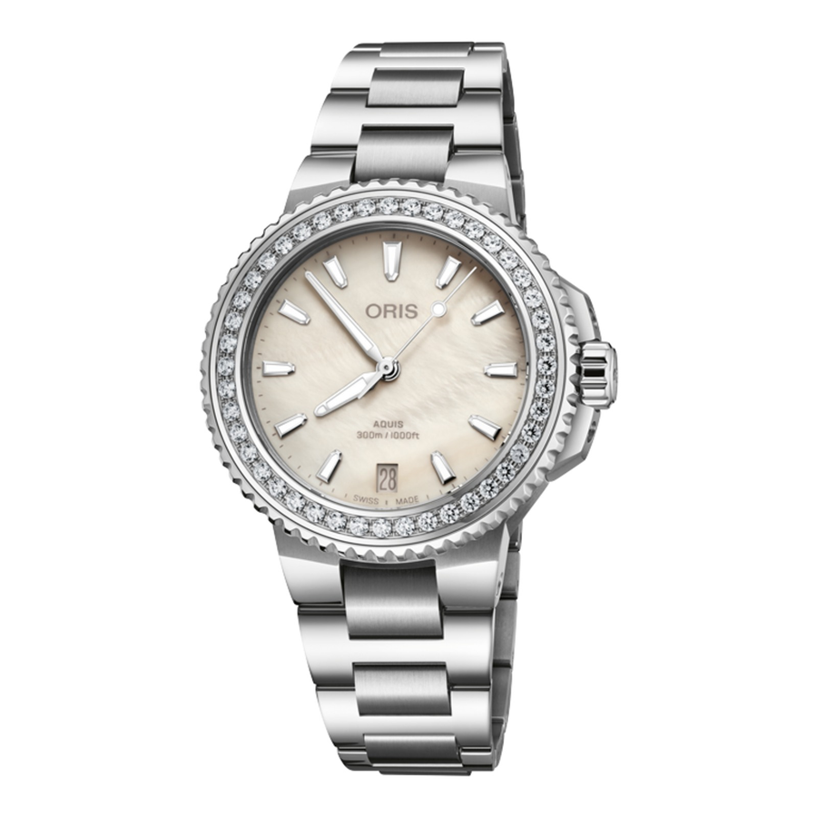 Oris Aquis Date Diamonds 36,5mm 01 733 7792 4956 – Zifferblatt Weiß, Armband Stahl