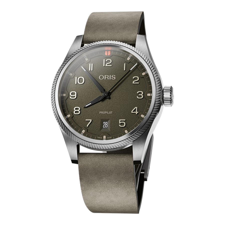 Oris ProPilot Date 41mm 01 733 7805 4167 – Zifferblatt Grün, Armband Leder