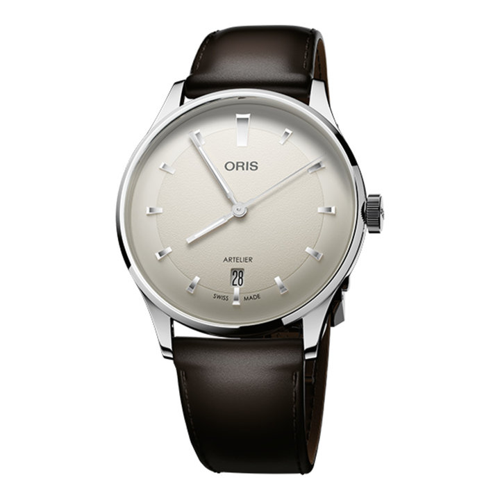 Oris Artelier Date 38mm 01 733 7810 4051 – Zifferblatt Weiß, Armband Leder