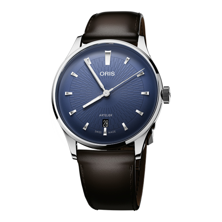 Oris Artelier Date 38mm 01 733 7810 4055 – Zifferblatt Blau, Armband Leder
