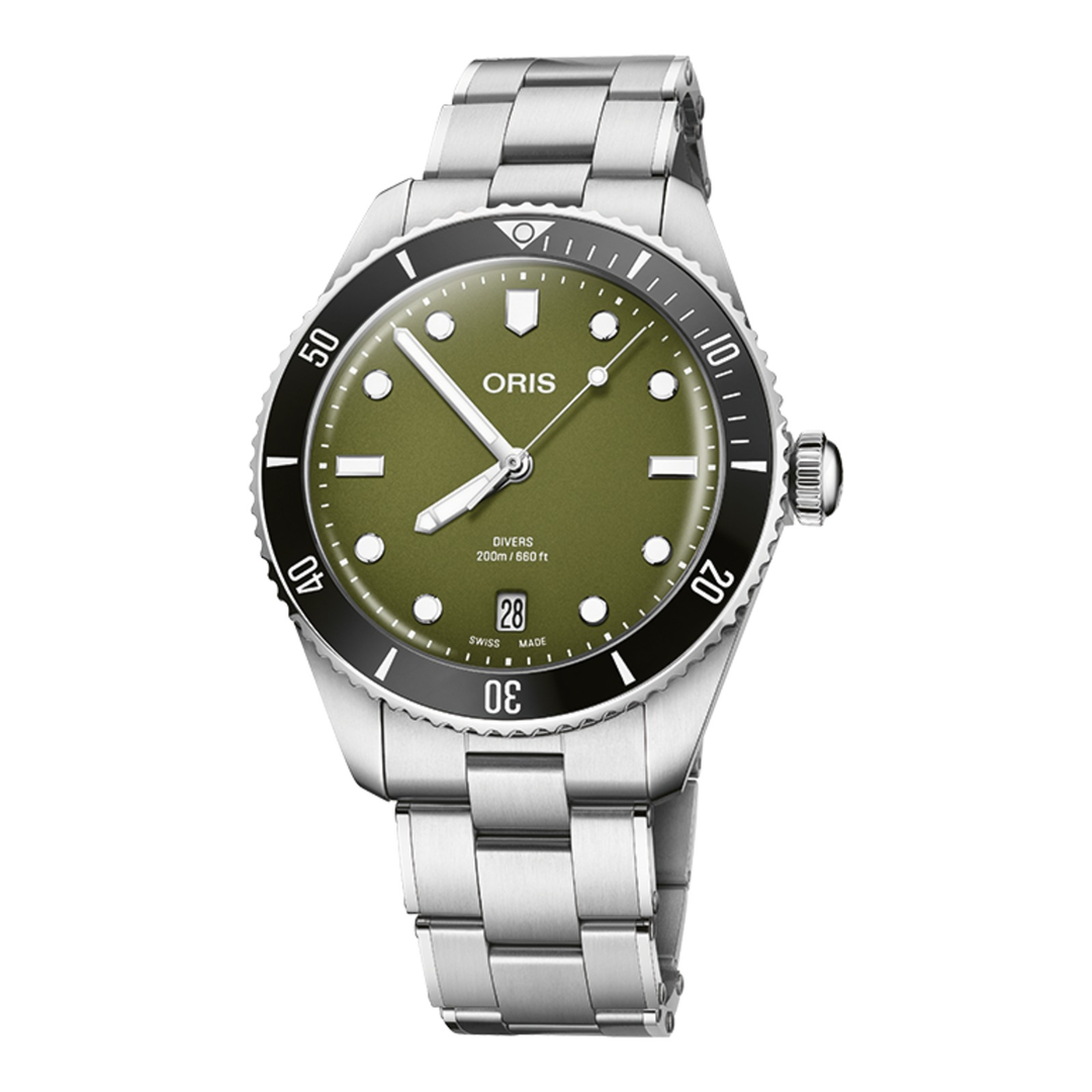 Oris Divers Date 39mm 01 733 7795 4057 – Zifferblatt Grün, Armband Stahl