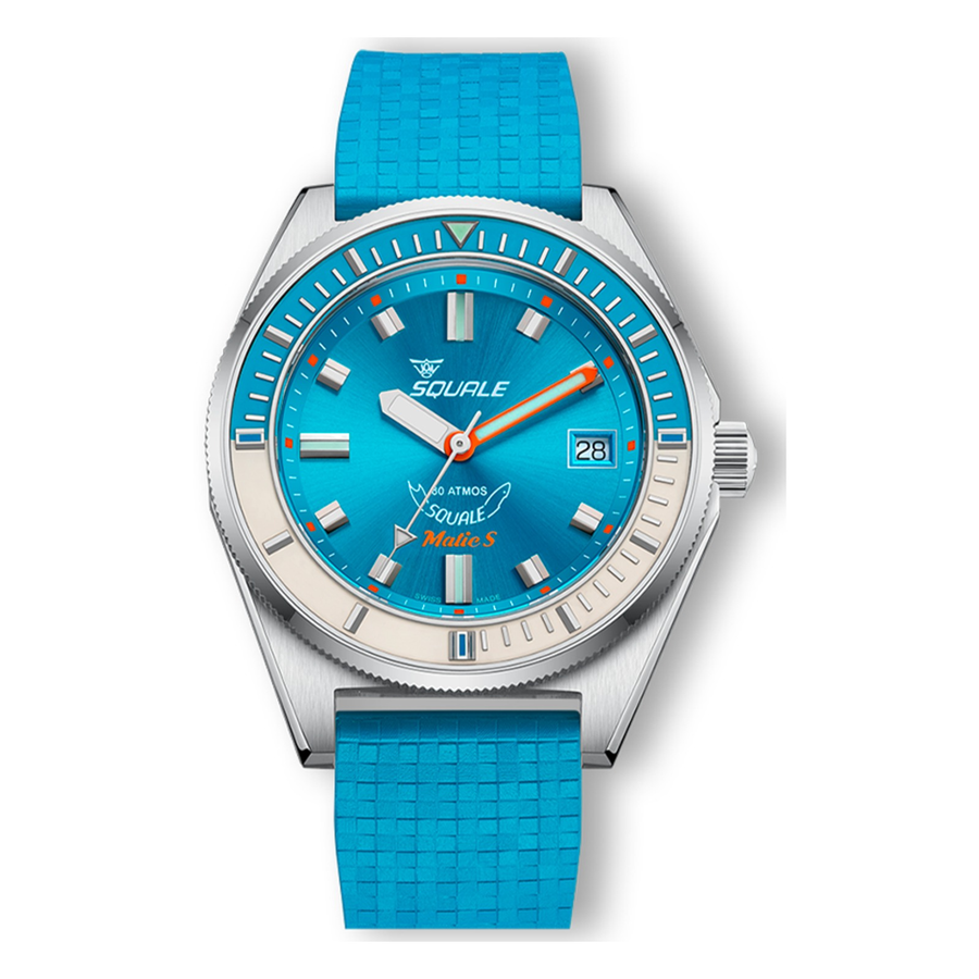 Squale Matic S Light Blue Mosaik-Kautschukband MATICLBWLB.MRLB – Taucheruhr Edelstahl 39,5 mm, Zifferblatt Blau, Mosaik-Kautschukband