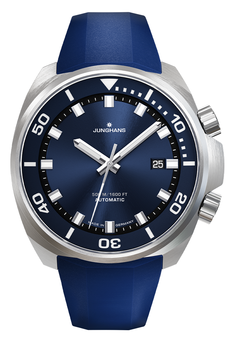 Junghans Aquaris Blue 46,9mm 27/4660.44 - Armband und Schließe, Wechselband aus blauem, synthetischem Kautschuk
