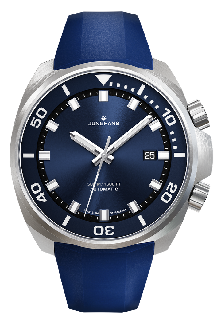 Junghans Aquaris Blue 46,9mm 27/4660.44 - Armband und Schließe, Wechselband aus blauem, synthetischem Kautschuk