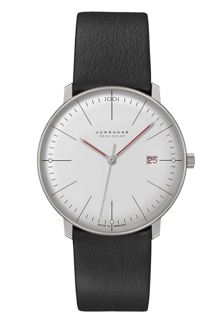 Junghans Max Bill MEGA Solar Bauhaus 59/2326.02 - Herrenuhr Titan 38 mm mit Lederarmband