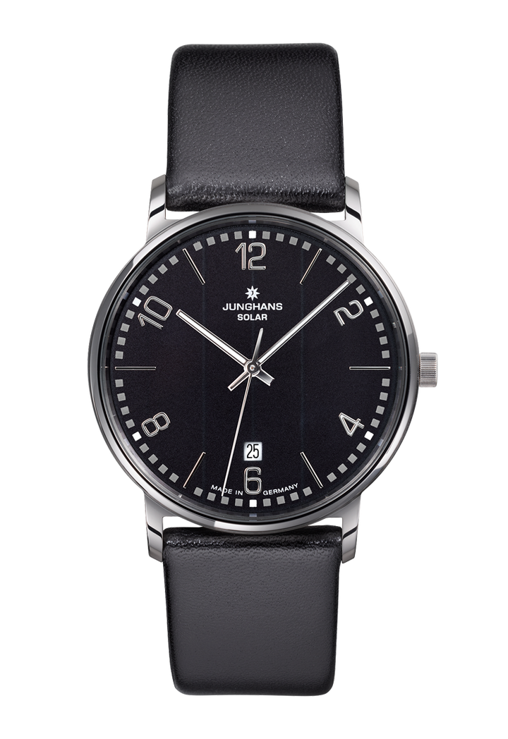 Junghans Milano Solar Lederband 14/4062.00 – Herrenuhr Edelstahl 37 mm mit schwarzem Zifferblatt und Lederarmband