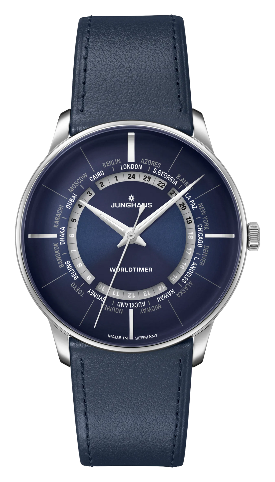 Junghans Meister Worldtimer 40,4mm 27/3010.01 - Zifferblatt Blau, Armband Leder
