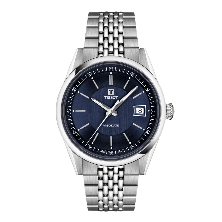 Tissot Visodate 39 mm T157.407.11.041.00 mit blauem Zifferblatt und Edelstahlarmband