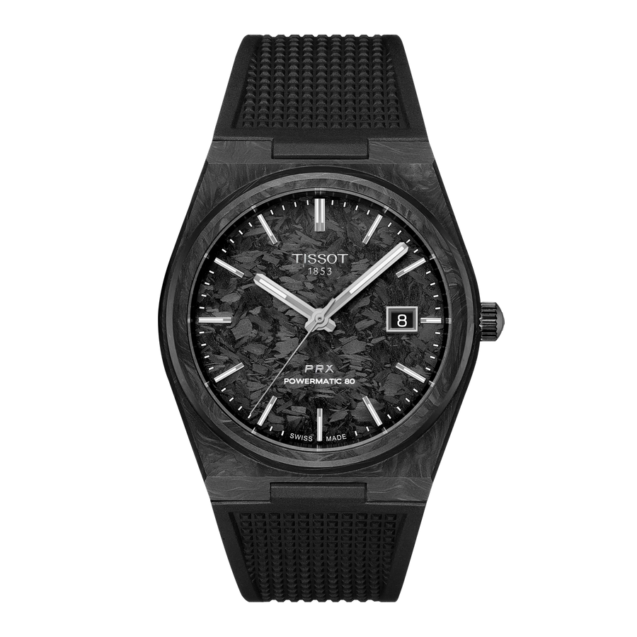 Tissot PRX Carbon 40mm T137.907.97.201.00 - Zifferblatt Schwarzes Carbon, Armband Kautschuk