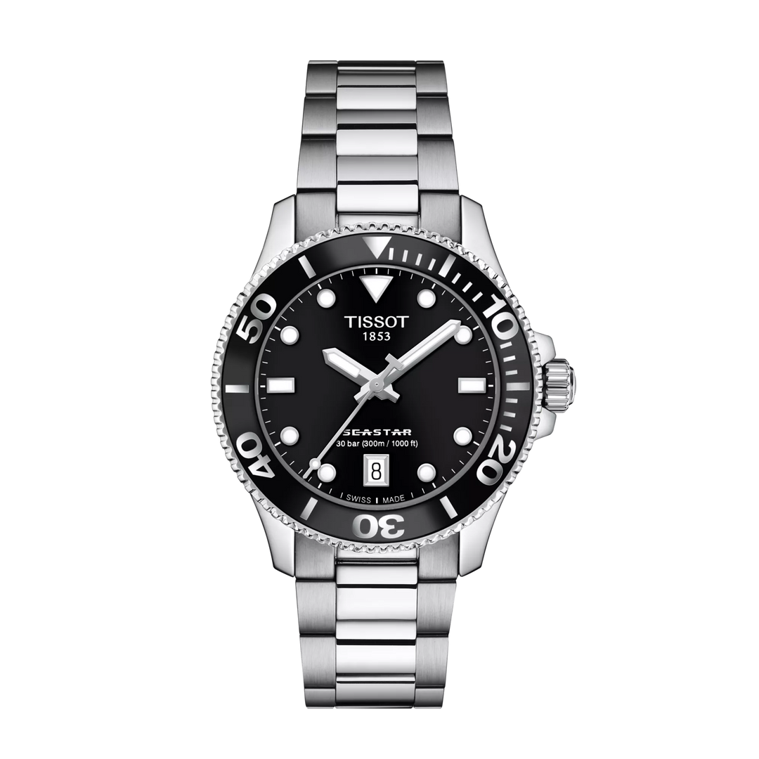 Tissot Seastar 1000 36mm T120.210.11.051.00 - Zifferblatt Schwarz, Armband Stahl