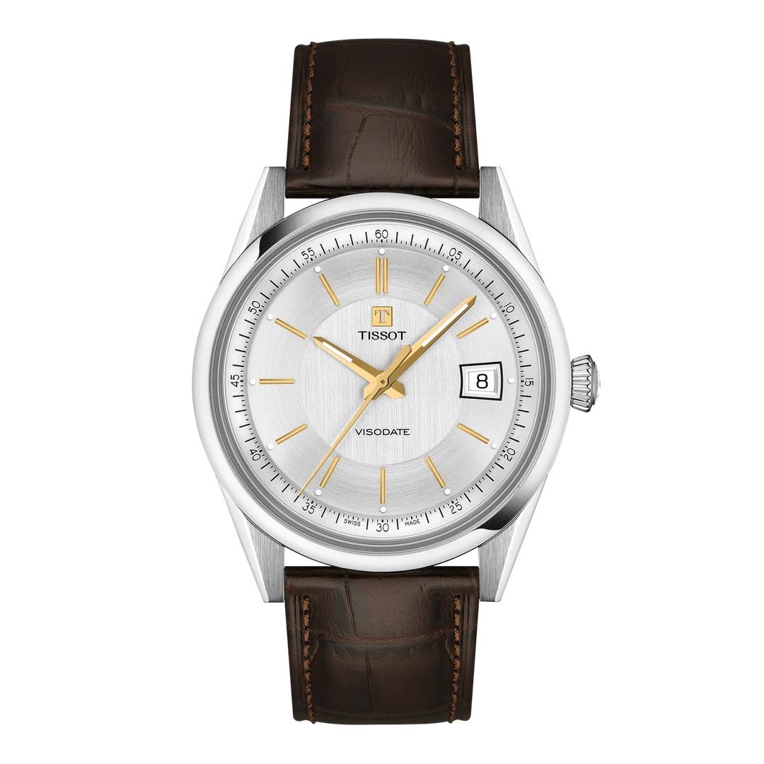 Tissot Visodate 39mm T157.407.16.031.00 - Zifferblatt Silber, Armband Leder