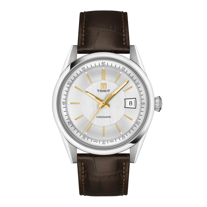 Tissot Visodate 39mm T157.407.16.031.00 - Zifferblatt Silber, Armband Leder