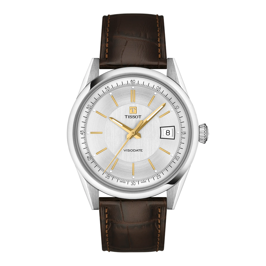 Tissot Visodate 39mm T157.407.16.031.00 - Zifferblatt Silber, Armband Leder