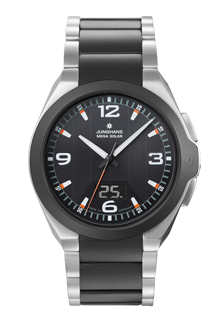 Junghans Spektrum Mega Solar 41,6mm 18/1425.44 - Zifferblatt Schwarz, Armband Stahl mit Keramik
