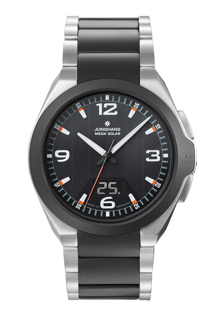 Junghans Spektrum Mega Solar 41,6mm 18/1425.44 - Zifferblatt Schwarz, Armband Stahl mit Keramik