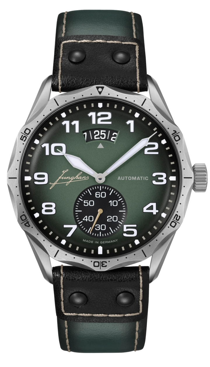 Junghans Pilot Automatic 43,3mm 27/4495.00 - Zifferblatt Dunkelgrün, Armband Leder