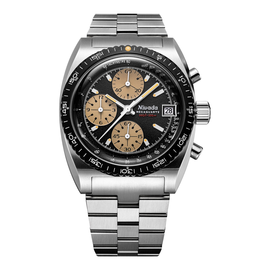 Nivada Grenchen Autochron Mecaquartz Black 77001Q – Herrenuhr 38 mm, Zifferblatt Schwarz