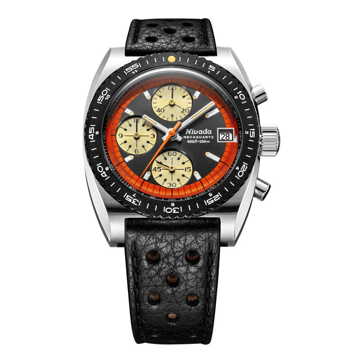 Nivada Grenchen Autochron Mecaquartz Orange 77004Q – Herrenuhr 38 mm, Zifferblatt Orange