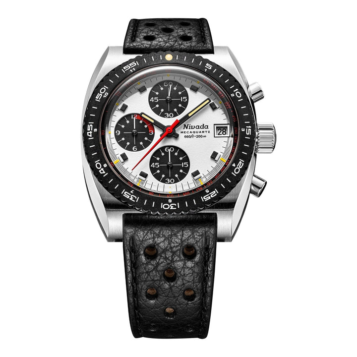 Nivada Grenchen Autochron Mecaquartz Panda 77006Q – Herrenuhr 38 mm, Zifferblatt Weiß