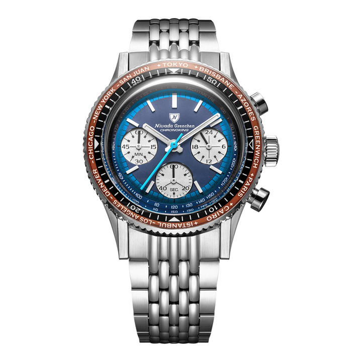 Nivada Grenchen Chronoking Racing II Blue Lagoon 87054Q – Herrenuhr 38 mm, Zifferblatt Blau