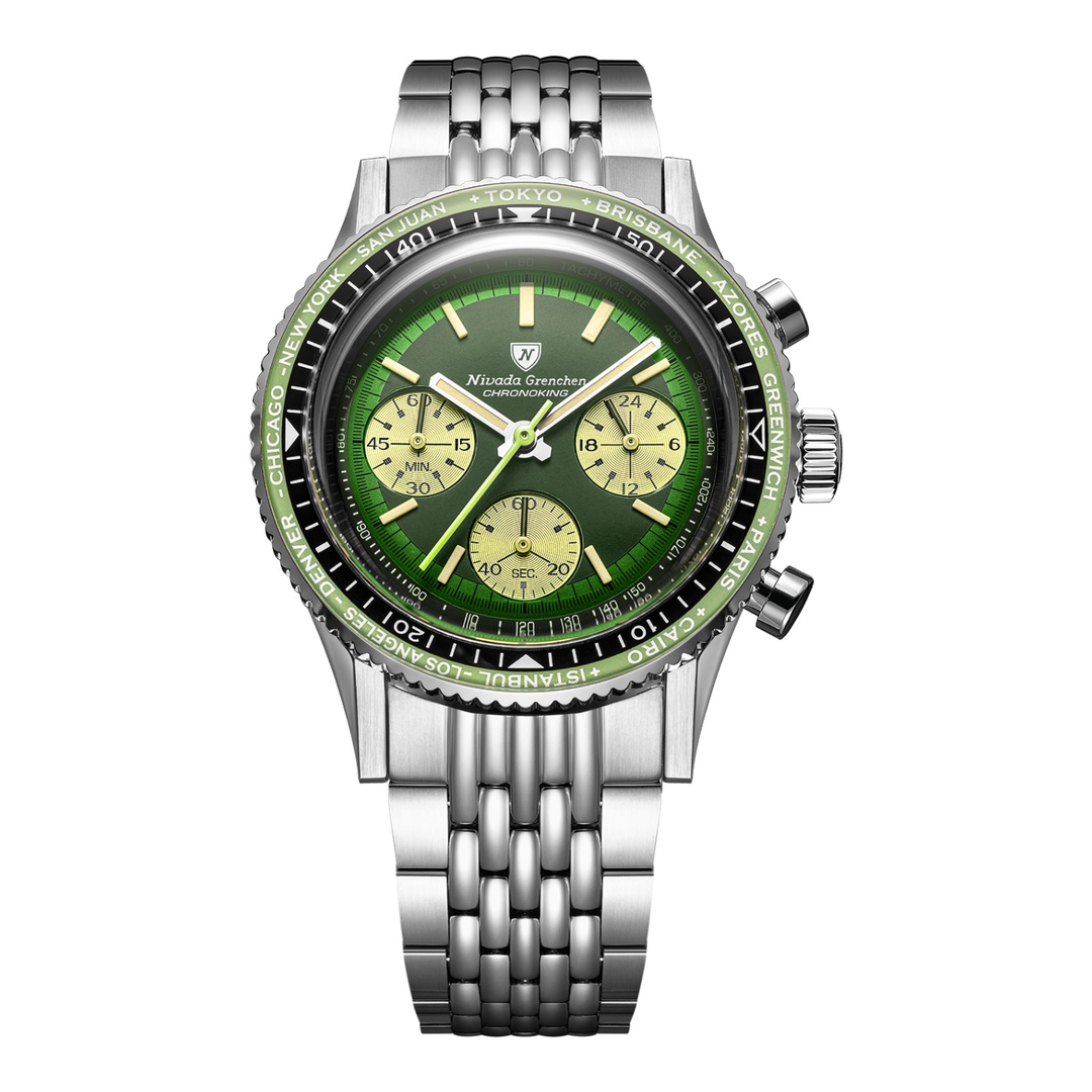 Nivada Grenchen Chronoking Racing II Green 87057Q – Herrenuhr 38 mm, Zifferblatt Grün