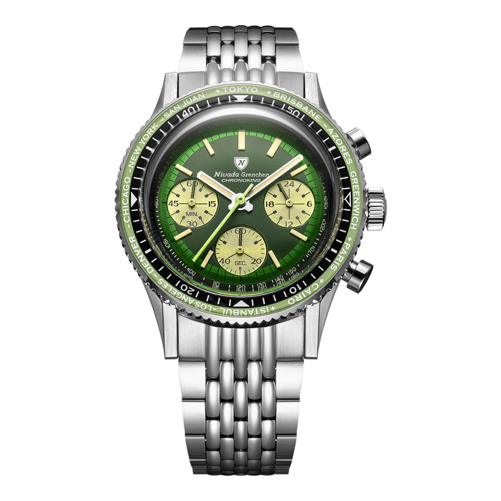 Nivada Grenchen Chronoking Racing II Green 87057Q – Herrenuhr 38 mm, Zifferblatt Grün