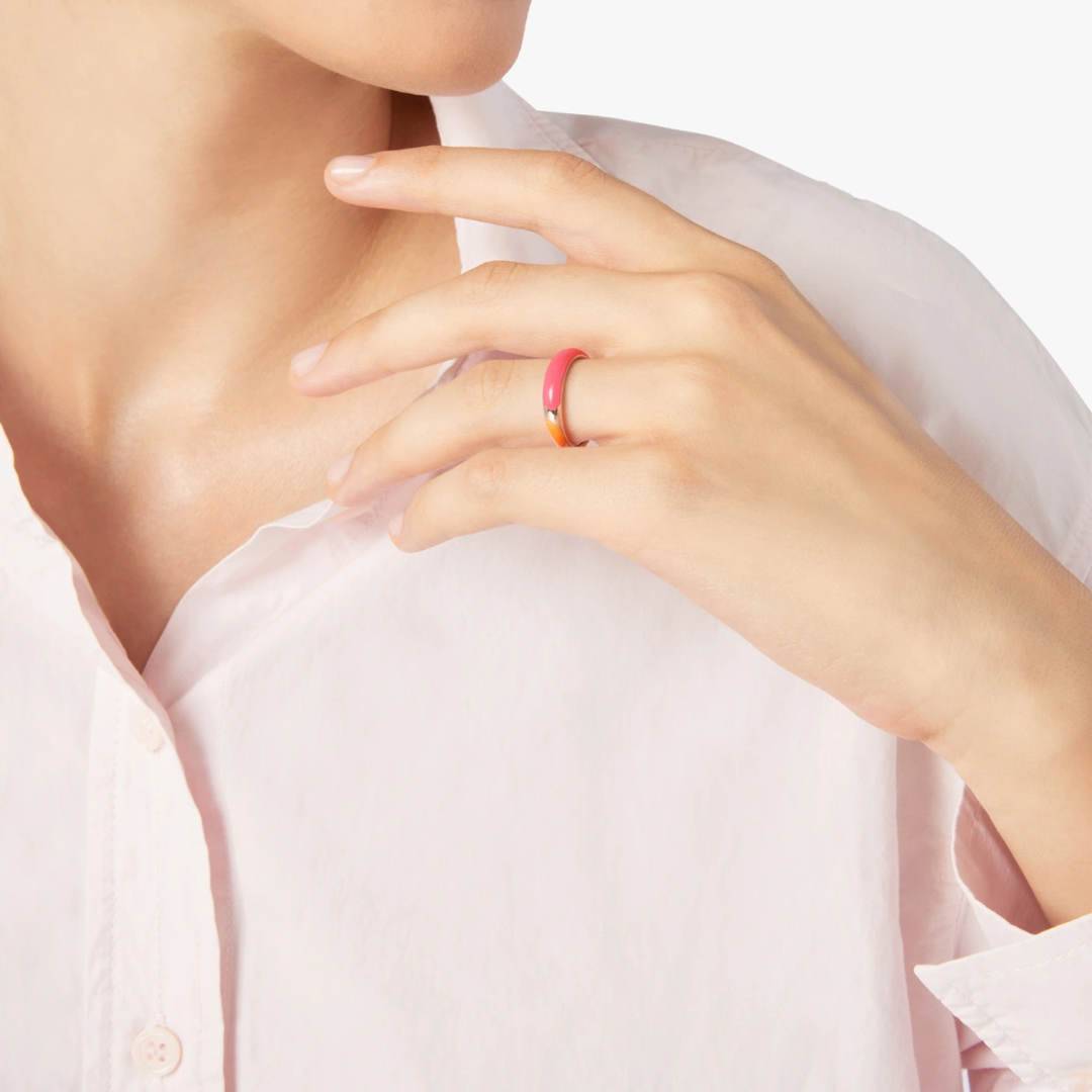 Ring Rondelle Orange-Rosa Emaille