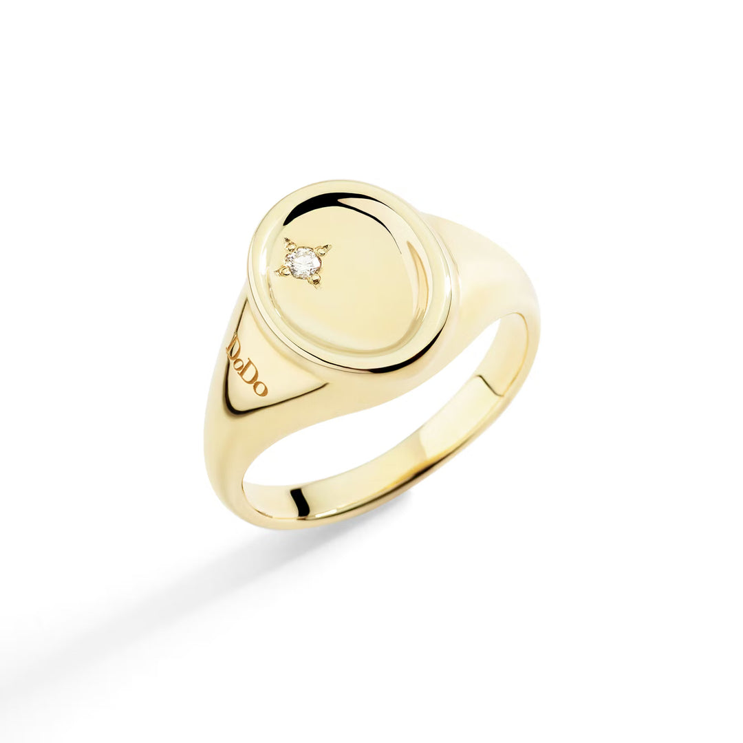 Ring Siegel aus Gelbgold mit weißem Diamanten