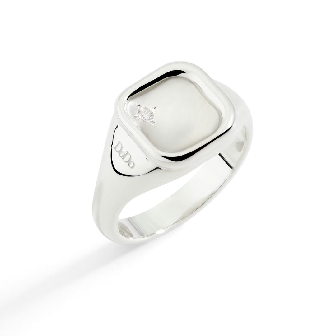 Ring Siegel aus Silber mit weißem Diamanten
