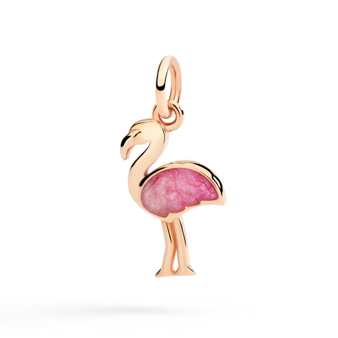 Anhänger Flamingo aus Roségold mit Emaille