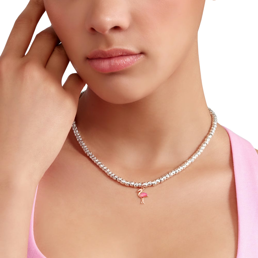 Anhänger Flamingo aus Roségold mit Emaille