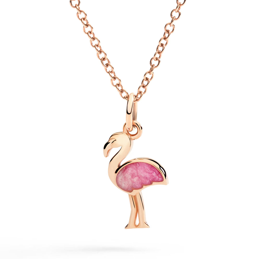 Anhänger Flamingo aus Roségold mit Emaille