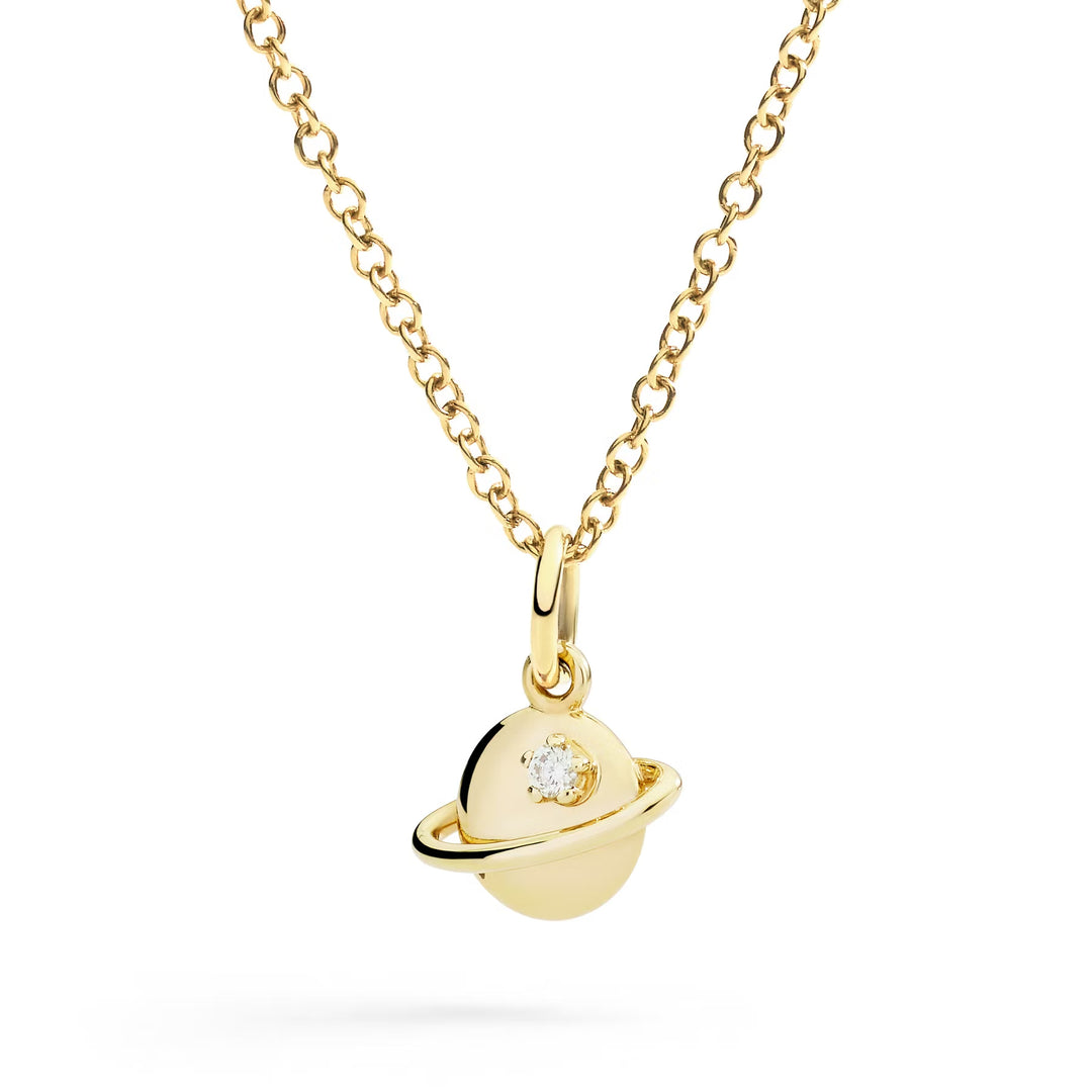 Anhänger Planet aus Gelbgold mit weißem Diamanten