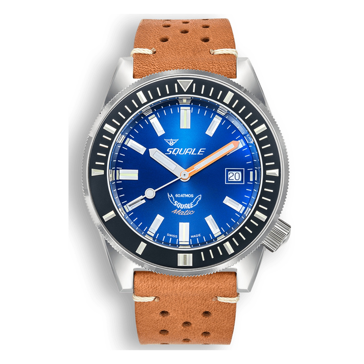 Squale Matic Dark Blue Lederband MATICXSB.PTC – Taucheruhr Edelstahl 44 mm, Zifferblatt Blau, Lederband