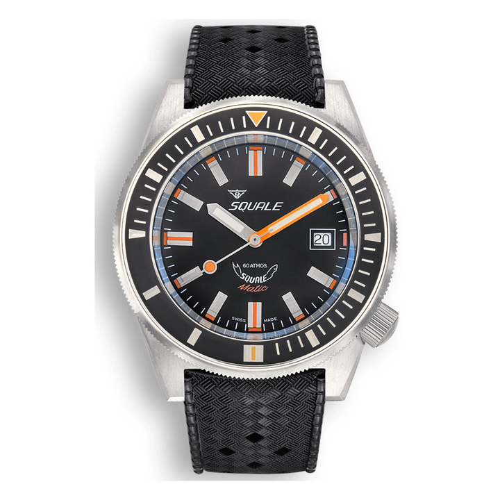 Squale Matic Satin Black Kautschukband MATICXSG.HT – Taucheruhr Edelstahl 44 mm, Zifferblatt Schwarz, Kautschukband