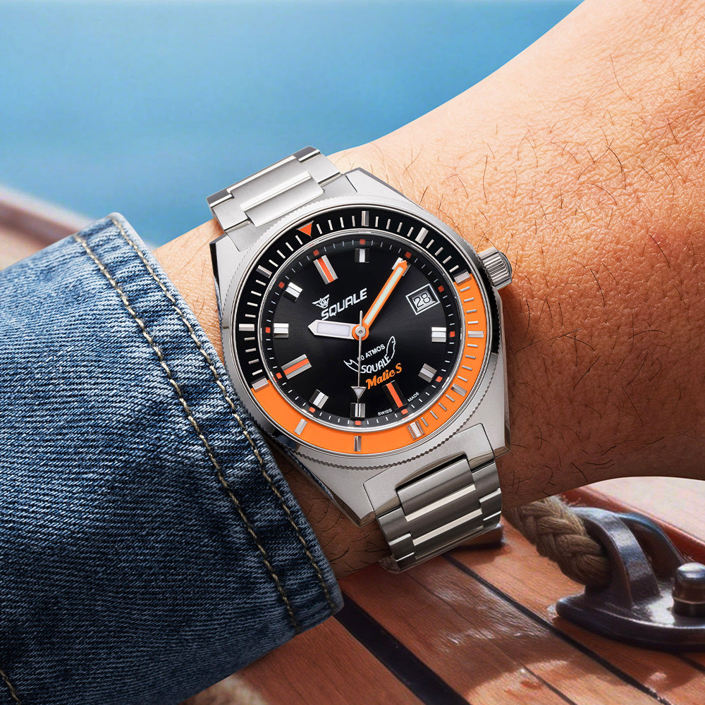 Squale Matic S Orange Edelstahlband MATICBKOBK.SSBX – am Handgelenk