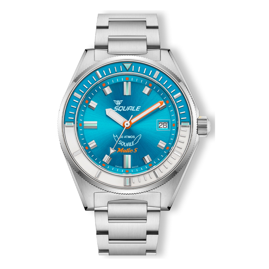 Squale Matic S Light Blue Edelstahlband MATICLBWLB.SSBX – Taucheruhr Edelstahl 39,5 mm, Zifferblatt Blau, Edelstahlband