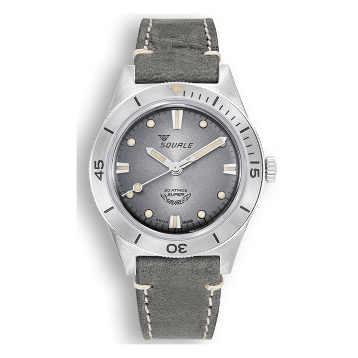Squale Super Squale Sunray Grey Lederband SUPERSSG.PG – Taucheruhr Edelstahl 38 mm, Zifferblatt Grau, Lederband