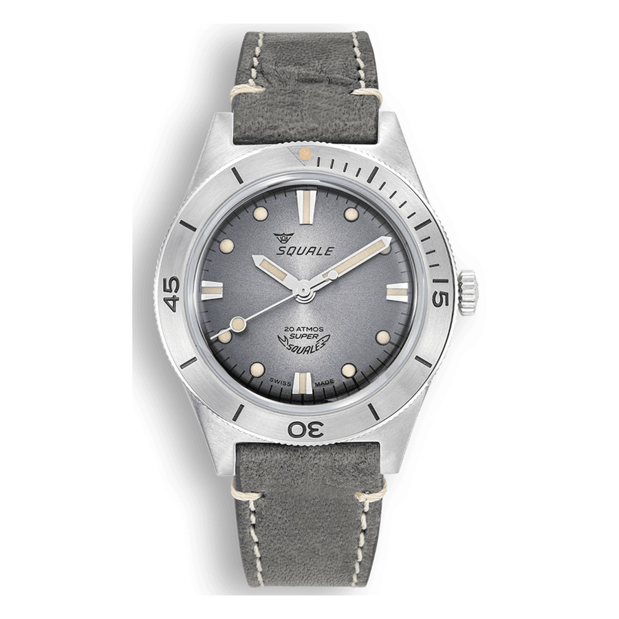 Squale Super Squale Sunray Grey Lederband SUPERSSG.PG – Taucheruhr Edelstahl 38 mm, Zifferblatt Grau, Lederband