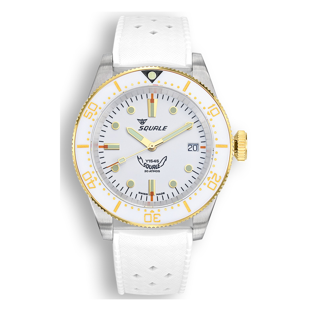 Squale 1545 White Kautschukband 1545WTWT.HTW – Taucheruhr Edelstahl 40 mm, Zifferblatt Weiß, Kautschukband