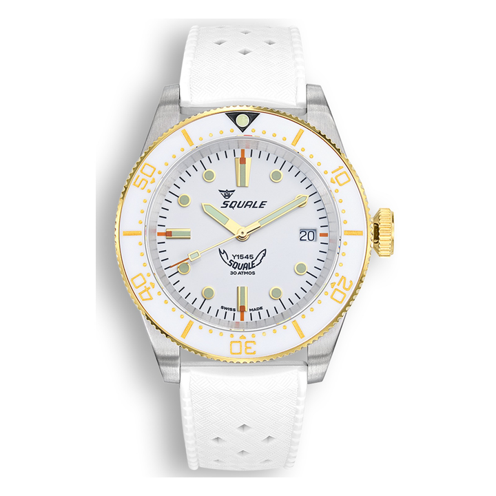 Squale 1545 White Kautschukband 1545WTWT.HTW – Taucheruhr Edelstahl 40 mm, Zifferblatt Weiß, Kautschukband