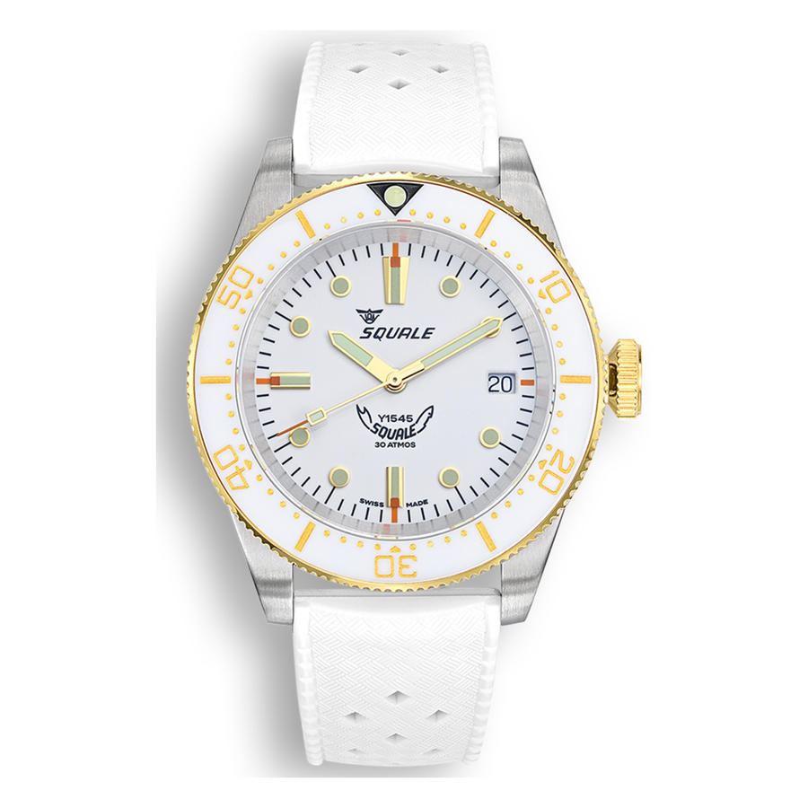 Squale 1545 White Kautschukband 1545WTWT.HTW – Taucheruhr Edelstahl 40 mm, Zifferblatt Weiß, Kautschukband