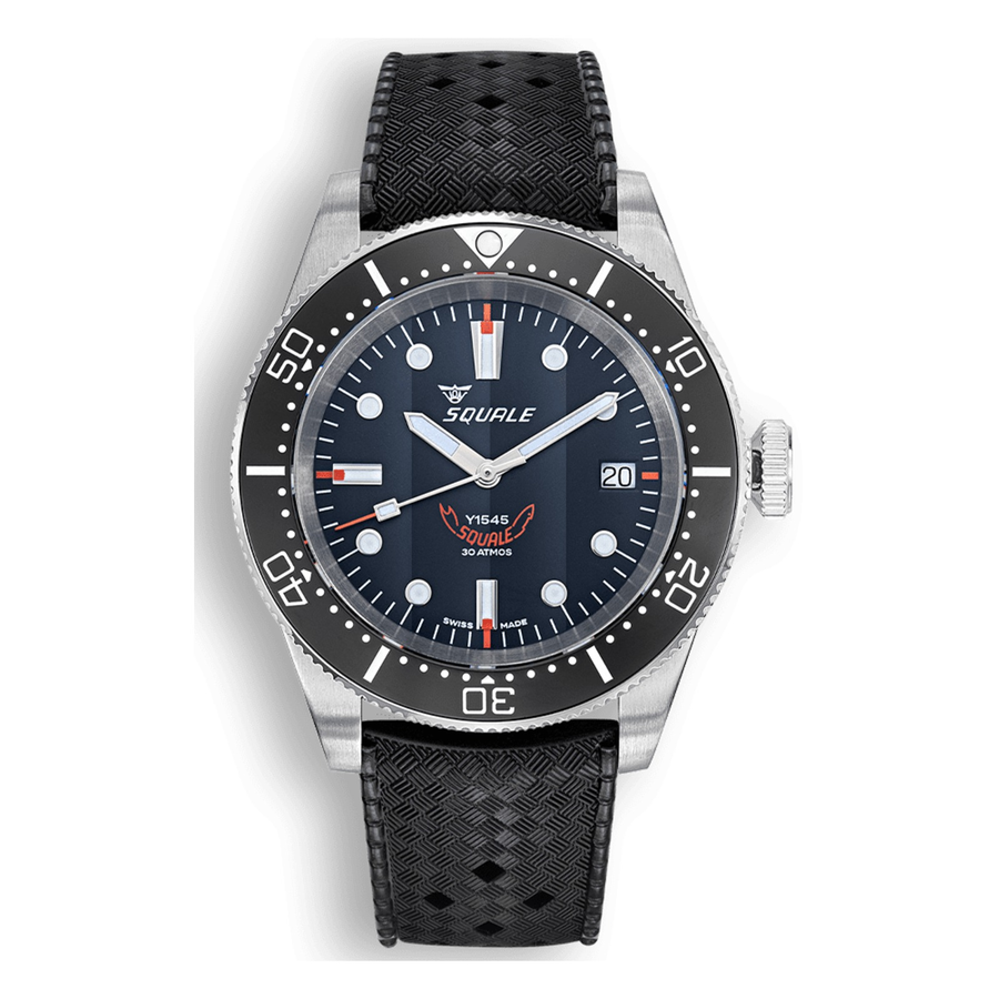 Squale 1545 Black Kautschukband 1545BKBKC.HT – Taucheruhr Edelstahl 40 mm, Zifferblatt Schwarz, Kautschukband