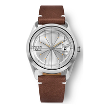 Nivada Grenchen Antarctic Spider 32023A – Herrenuhr Edelstahl 38 mm mit silberfarbenem Zifferblatt und Edelstahlarmband im Sektor-Design