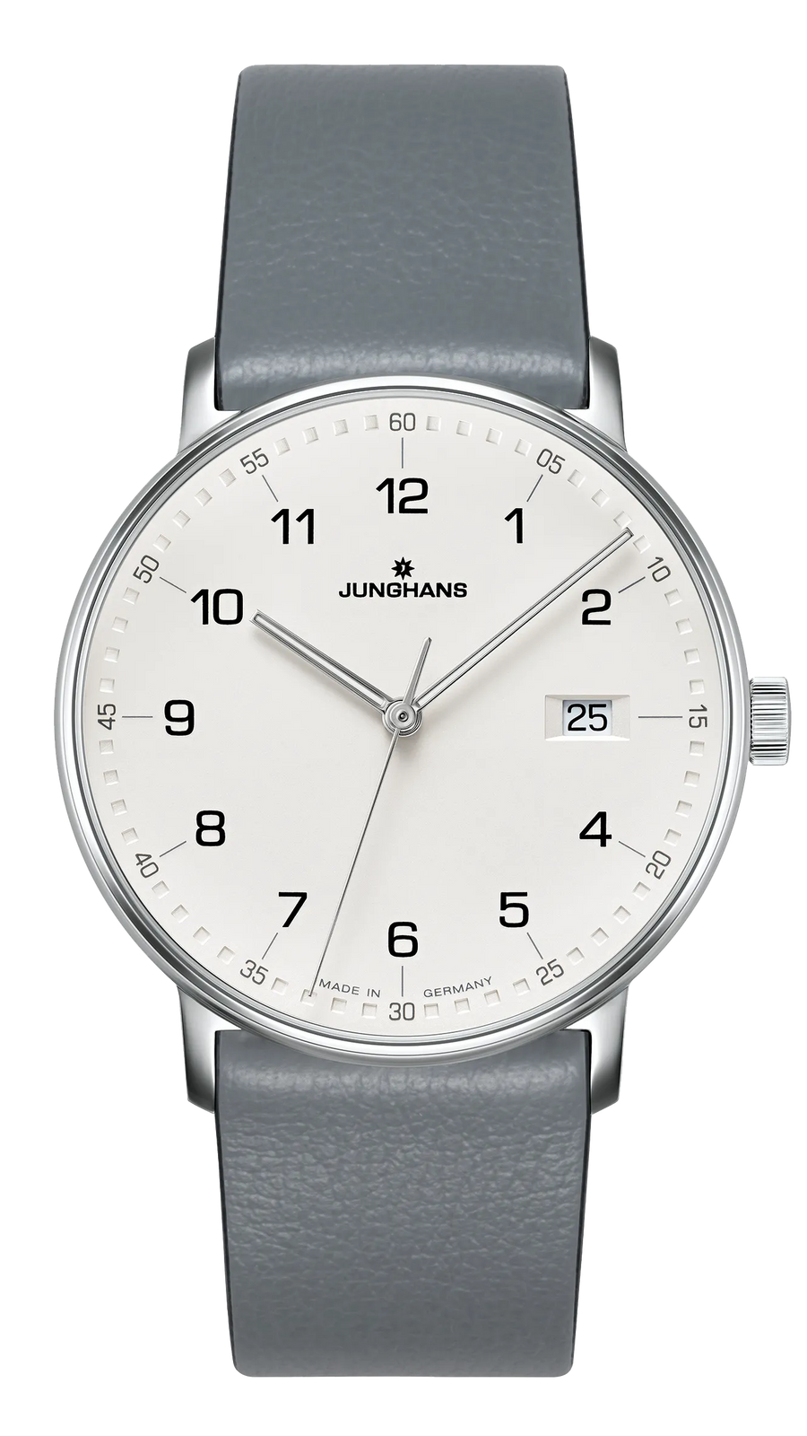 Junghans FORM Quarz 39,3mm 41/4885.00 - Zifferblatt Silber, Armband Leder