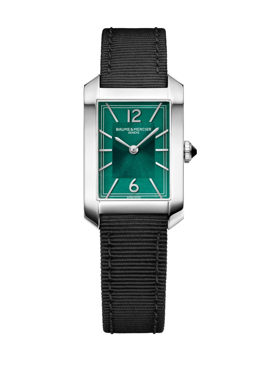 Baume & Mercier Hampton Quarz 35 x 22mm M0A10630 - Zifferblatt Grün, Armband Segeltuch